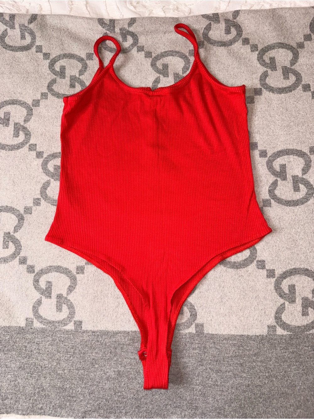 Garage Red Ribbed Button-Front Bodysuit - Picture 7 of 7